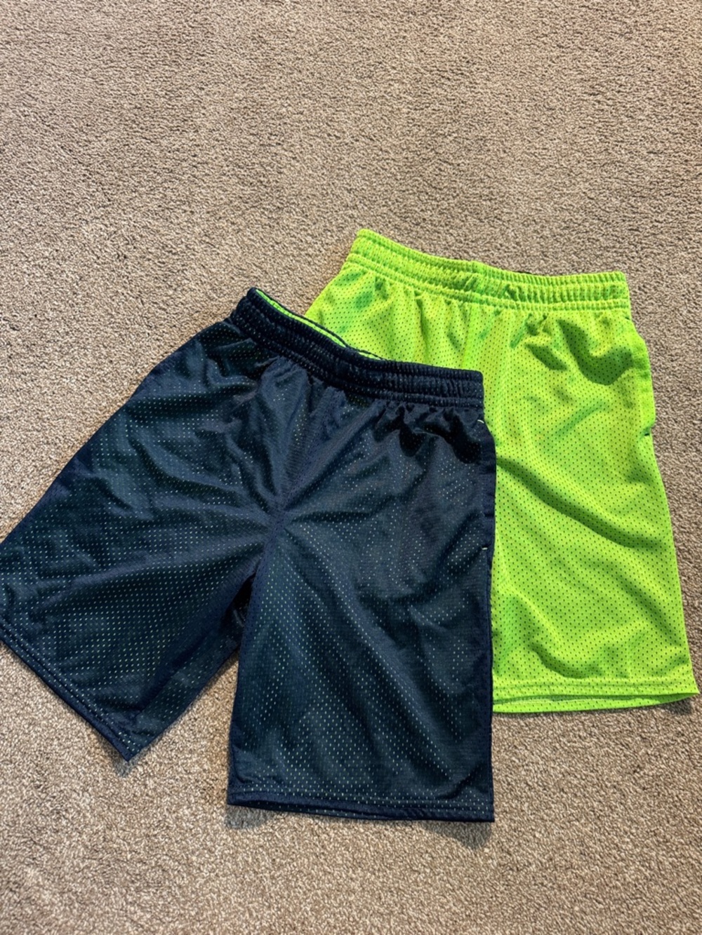 2 PC Athletic Works Navy Blue and Neon Green Mesh Shorts Bundle